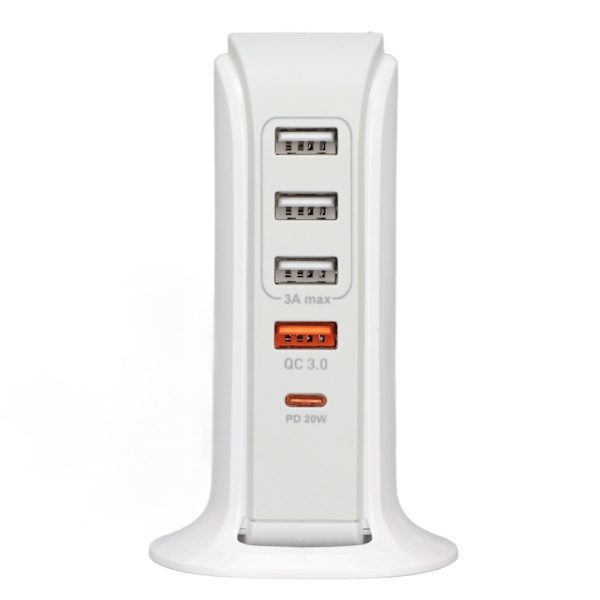 Telefonopladningsstativ Adapter USB Opladsningsstation Multi Port Opladsningstårn Stativ Hurtig Oplading til Mobiltelefon EU Stik