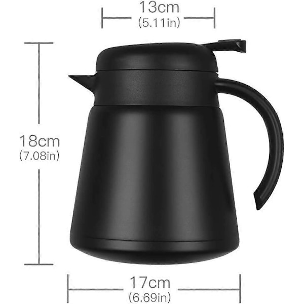 800 ml 304 18/10 Termokande i rustfrit stål/Dobbeltvægget vakuumisoleret kaffekande med trykknap, 12+ timers varme- og kuldebevarelse, BPA-fri, fo