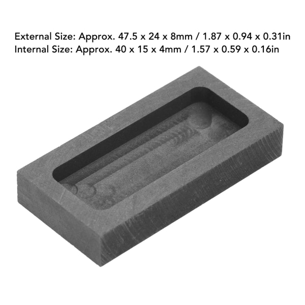 Grafitstøbeform til støbestang - 47,5x24x8mm intern, 40x15x4mm ekstern 47.5*24*8mm