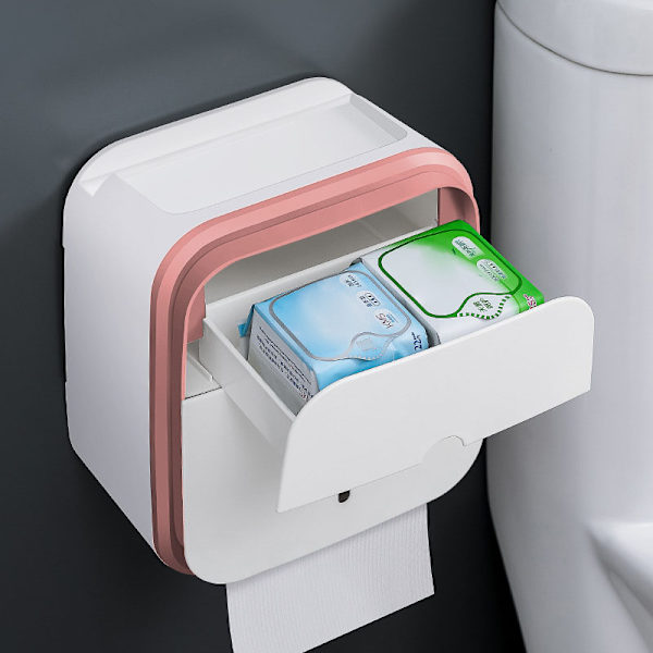 Väggmonterad pappershållare med starkt bärande pappersdispenser med transparent visningsfönster för hemtoalett rosa