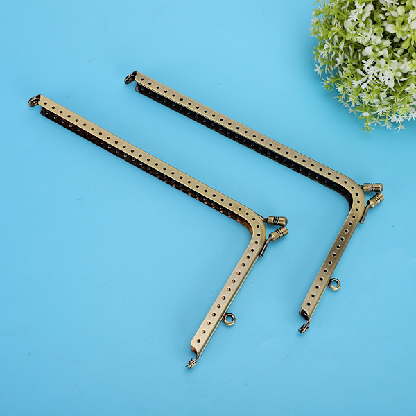 2 stk. Metalpungramme Taske Lås Lås Skræddersy DIY Tilbehør Legering L-formet Glat 18,5 cm