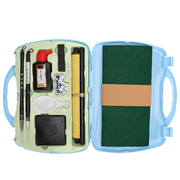 Student Calligraphy Practice Tool Set Writing Brush Ink Stick Writing Cloth (Blue)