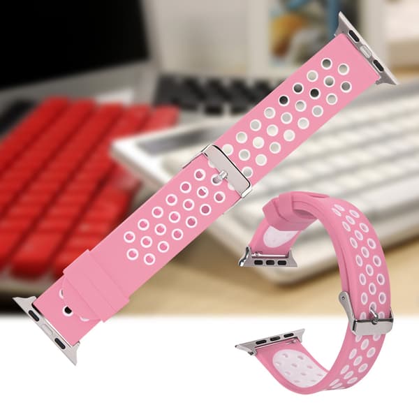 Slitstarkt silikonarmband för klocka (rosa + vit)