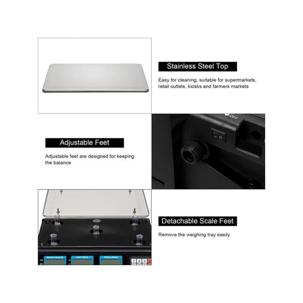 ACS-30 40kg/5g Digital Prisberegningsvægt til Grøntsager UK Stik Sølv & Sort