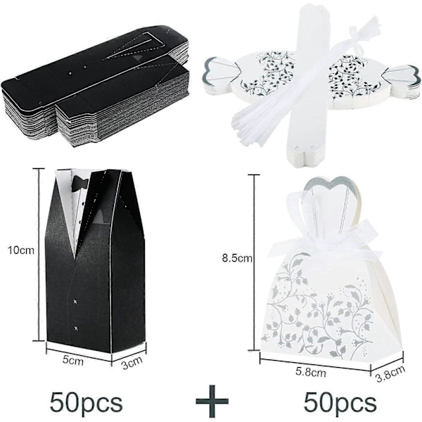100 stk. bryllupsgaver godteriboks gaveeske bryllupsgaveeske papp borddekorasjon bryllup brudekjole design