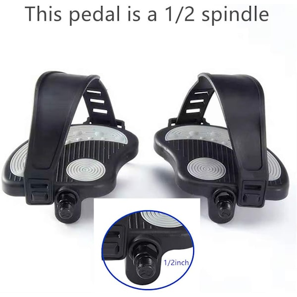 1 par cykelpedaler med tåclips, bure og stropper, skridsikre pedaler til motionscykel, spinningcykel, mountainbike