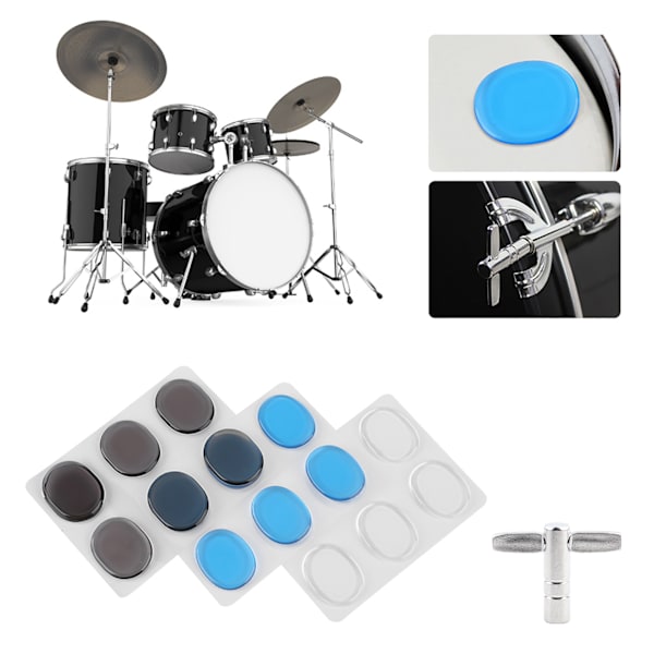 Drum Damper Gel Pads Moniväriset läpinäkyvät silikonirummut set avaimella