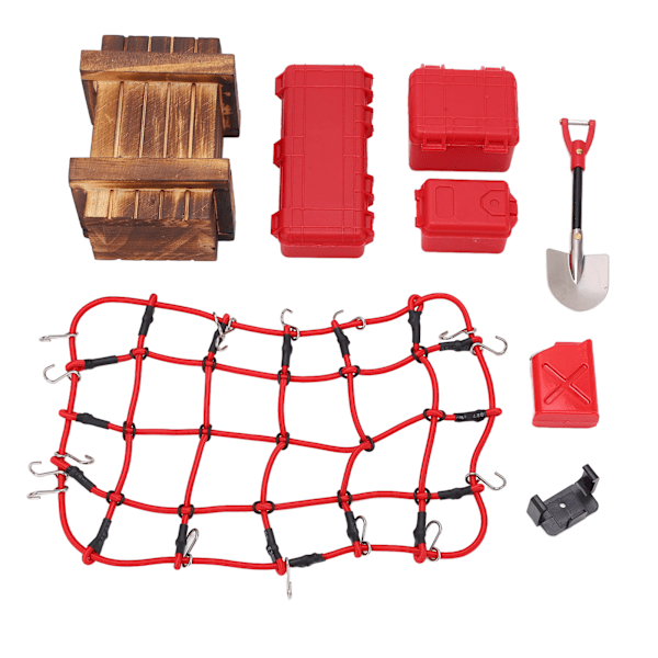 1/10 RC Bil Simulerade Dekorationsverktyg Resväska Nät Spade Set för SCX10 90046 90047 Klättring Biltillbehör Röd