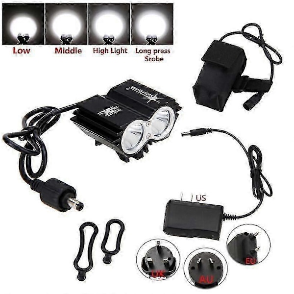 12000mah Batteri 5000 Lumen 2 Led Cykel Cykel Lampa Led Strålkastare Pannlampa &amp; Baklampa SvartCykelLampaSet