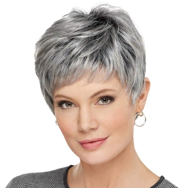 Gradient silvergrå kort peruk, syntetisk peruk för kvinnor
