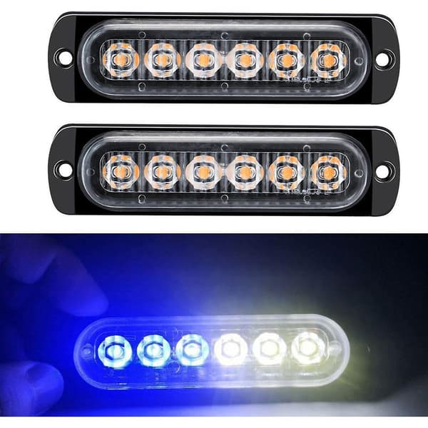 2 LED-blixtljus 12-24V Nödvarningsblinkande ljus Varningsljusramp för bil - Vit och Blå