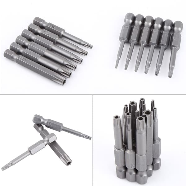 Magnetisk stjerneskruetrækker bits sæt, 12 stk, 1/4 tomme skaft, 50 mm, S2 stål, T5-T40
