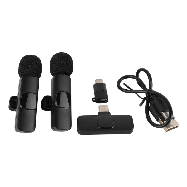 K9 Dual Wireless Lavalier Microphone Wireless Label Clip On Microphone Noise Reduction Type C til IOS Interface med indbygget batteri