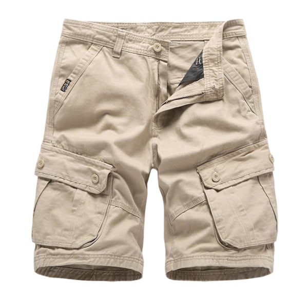 Loose Fit Khaki Summer Shorts with Multiple Zipper Pockets