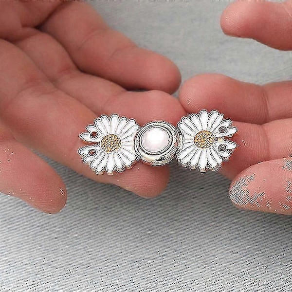 Återanvändbara Metallknappar Pärlknäppning Byxknapp Infällbar Knapp Sy-på Spännen För Jeans Perfekt Passform Minska Midjan Silver Blomma 3st