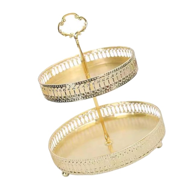 Dubbelskikts bakelsebricka dekorativ koppar guld kexar dessert displaybricka för bröllop ihålig vertikal korn
