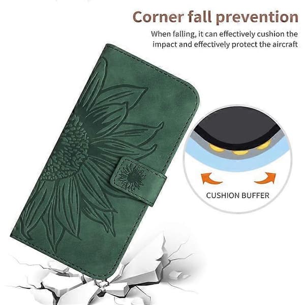 Compatible with Samsung Galaxy A17 Case Sunflower Pattern Leather Wallet Case with Wrist Strap DarkGreen