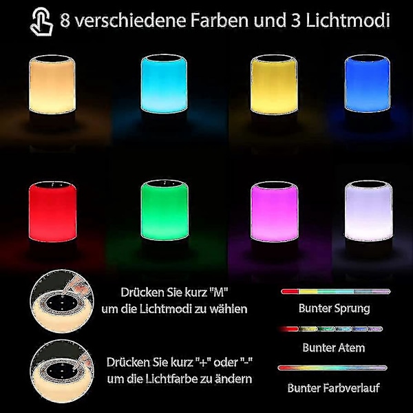 LED Sengelampe Touch Dæmpbar, Bordlampe Batteridrevet 8 Farver Tw -CNJR