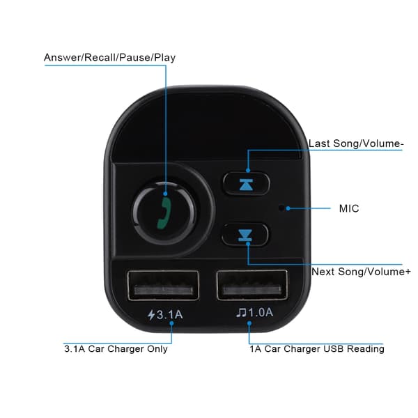 Bil FM Trådløs Bluetooth MP3 HD-afspiller Håndfri Køretøj Dobbelt USB-porte Oplader