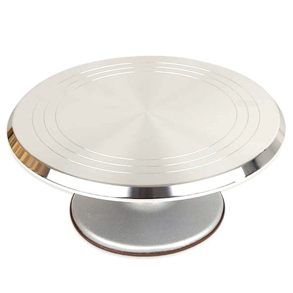 12 tums kakdekoreringskarusell för kakor och desserter Aluminiumlegering karusell med halkfri silikonbotten
