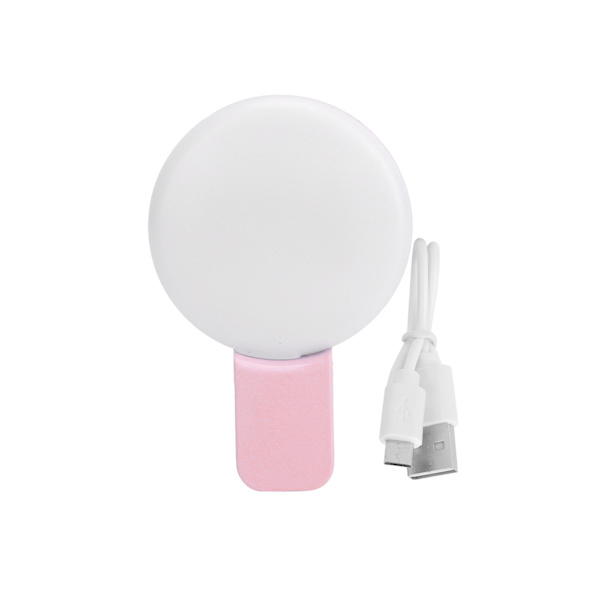 Mini telefonklips påfyldningslys USB genopladelig selfie ringlys til livestreaming (Pink )