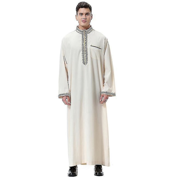 Islamisk Mænds Lange Robe Dubai Arabisk Thobe Kaftan Beige M