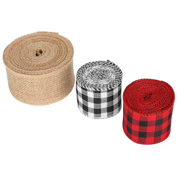 3 rullaa jouluaskartelunauhaa musta punainen musta valkoinen säkkikangas DIY-jousimateriaalit lahjapaketointi (6 cm)