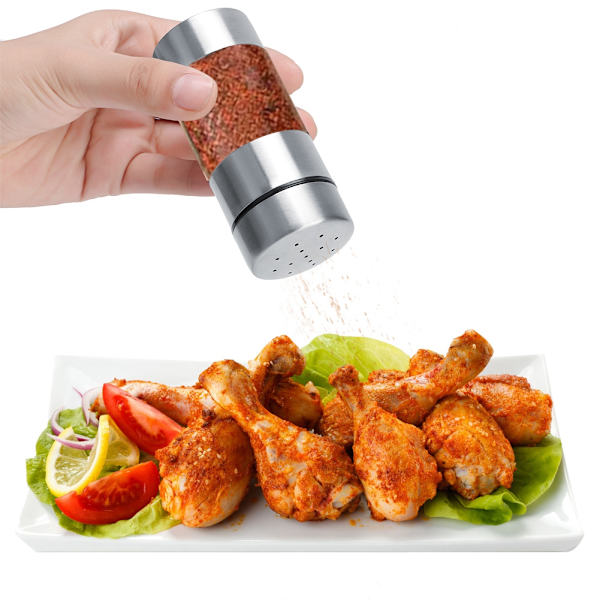 Krydderbeholder i rustfritt stål for salt, pepper og krydder