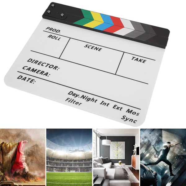 Akryyliohjaaja Scene Clapperboard TV Movie Action Board Film Cut Prop kynällä (väri/valkoinen)