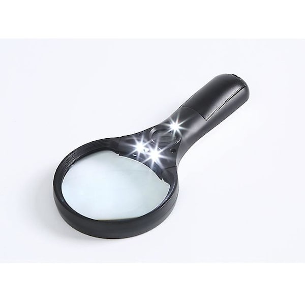 3x-45x LED-belyst forstørrelsesglas til læsning, smykker, håndværk, inspektion, videnskab (sort)