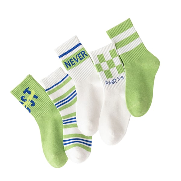 Barnstrumpor Mid Calf Mjuka Andas Förebygga Halk Kammad Bomull Barnstrumpor för Alla Säsonger 5 Par M (22‑26 Storlek)