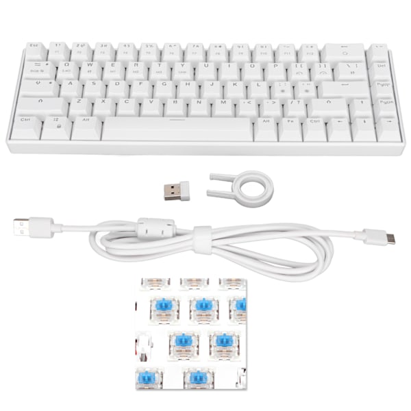 Mekanisk tastatur 68 taster 3 mod trådløs 2.4G Type C kablet RGB mekanisk tastatur for Windows for Android blå bryter