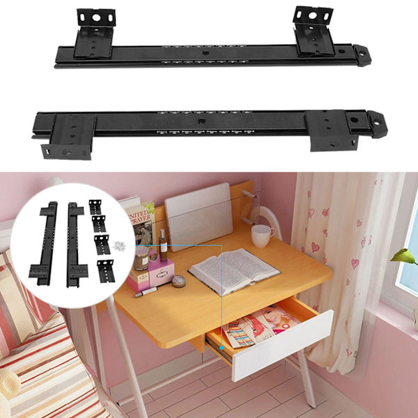 2 stk fortykket koldvalset stål computerbord tastatur glideskinnebeslag (sort)
