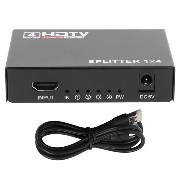 Video Splitter 1 ind 4 ud 1080P Understøttet Plug and Play USB Strøm Legering Kabinet HD Splitter til Stationær Computer