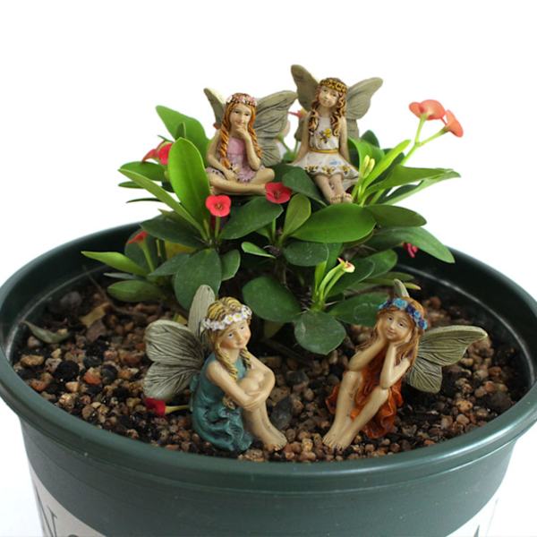Miniatyrfe figuriner söta klara mönster harts miniatyrfe skulptur för älvträdgårdsaccessoarer