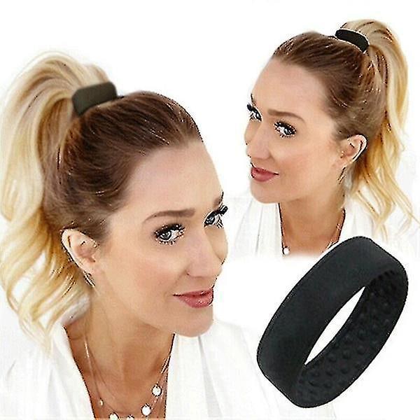 Wide Silicone Hair Tie - Foldable and Adjustable Hairband for Ponytail Black