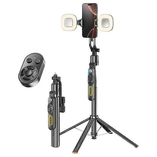 Q625 1.83m Bluetooth-compatible Four-legged Selfie Stick with AI Tracking, H-shaped Dual Fill Light, and Anti-shake Function