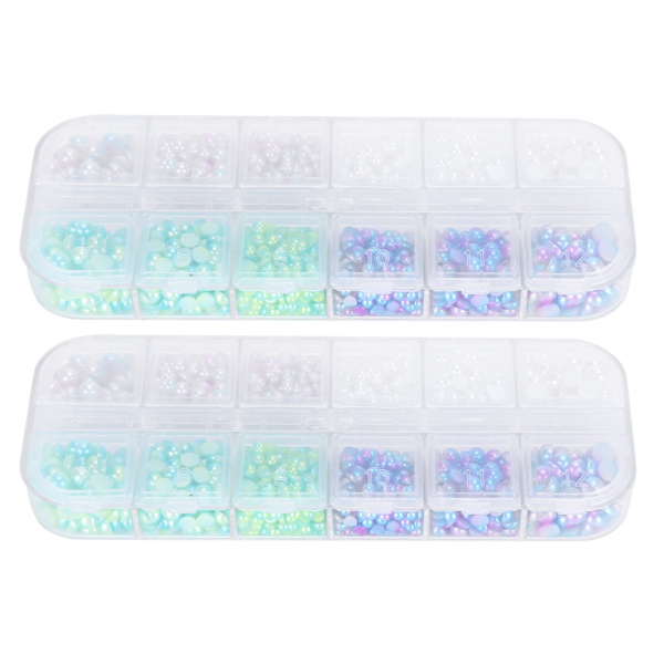 2 bokser halvsirkelformet flatback diamant DIY imitert perle for sko hatter dekorasjon