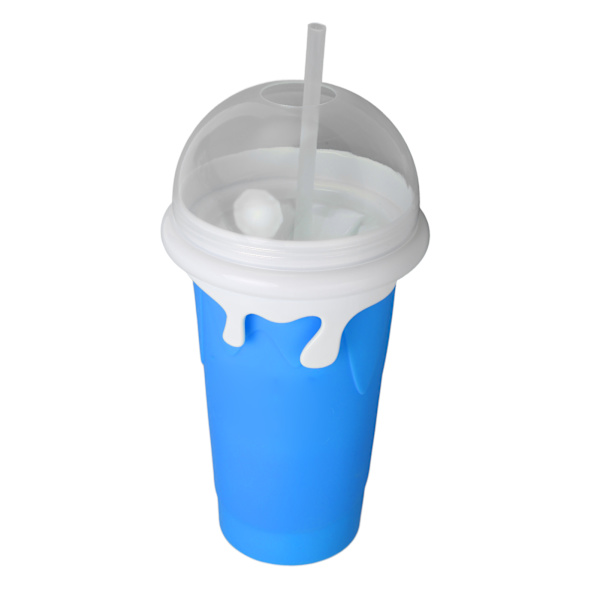 Frossen Smoothies Kop Genanvendelig Eksplosionssikker Blød Silikone Frossen Klemme Kop Smoothies Maker Kop med Dobbelt Brug Sugerør til DIY Blå