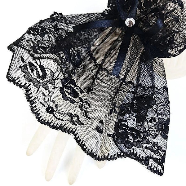 Steampunk Blondering Lace-Armbånd - Gothic Lace Bow Handsker (Sort)