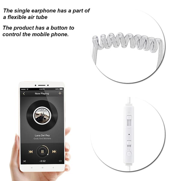 In ear Headset Luftslang Säkerhet Hörsnäcka med Mikrofon för IOS för Android Vit
