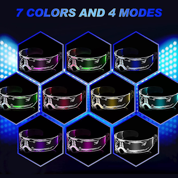 Dual Control LED Visor Briller - 2 Par, 7 Farger, 4 Moduser