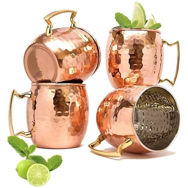 Kobber Moscow Mule Kandekop Sæt - 2 Pak (18 Oz.) - Rustfrit Stål Indvendigt med Håndledsstøtte