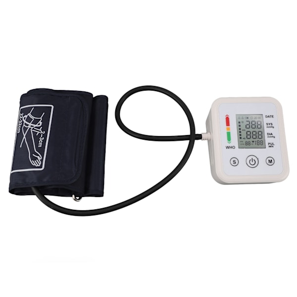 Blodtrycksmätare Överarm LCD-display Stora siffror Batteri USB-driven Automatisk BP-maskin DC6V för hemmet