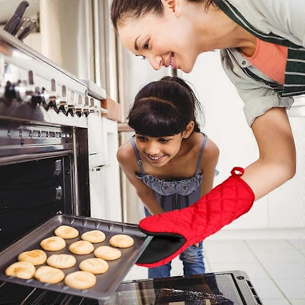 Värmetåliga Ugnshandskar, Termiska Kökshandskar, Grillhandskar, Grytlapp, Dubbla Bomullsugnshandskar, Halkfri Gummi, Långa Tjocka, Pizza Grillning, 260°C Resistenta, Ett Par