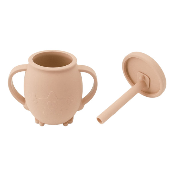 230 ml silikon treningskopper for småbarn med sugerørlokk, sklisikre håndtak, sølefri treningskopp for baby, småbarn, spedbarn, støvete rosa