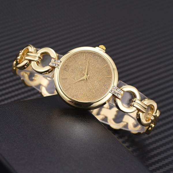 Moderigtigt legeringsur med rund urskive Analog Display Quartz Armbåndsur Guld