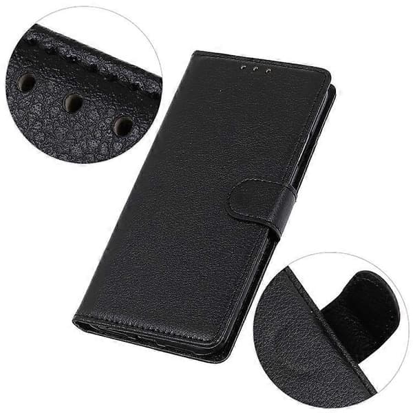 Compatible with iPhone 16 Plus Leather Case Wallet Card Slots Litchi Texture Flip Phone Case Black