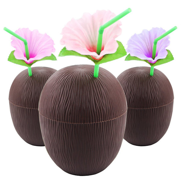 1 st kokosnötkopp för cocktails hawaiiansk fest plast dryckesflaska gul