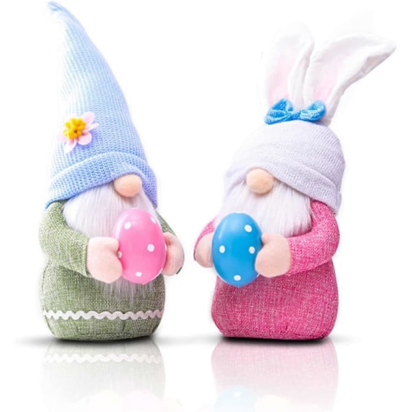 Yoneko Påsk Plysch Dvärgkanin, 2 Stickade Påsk Plyschdockor, Blå och Rosa Dekorativ Påskkanin (2 Stycken)